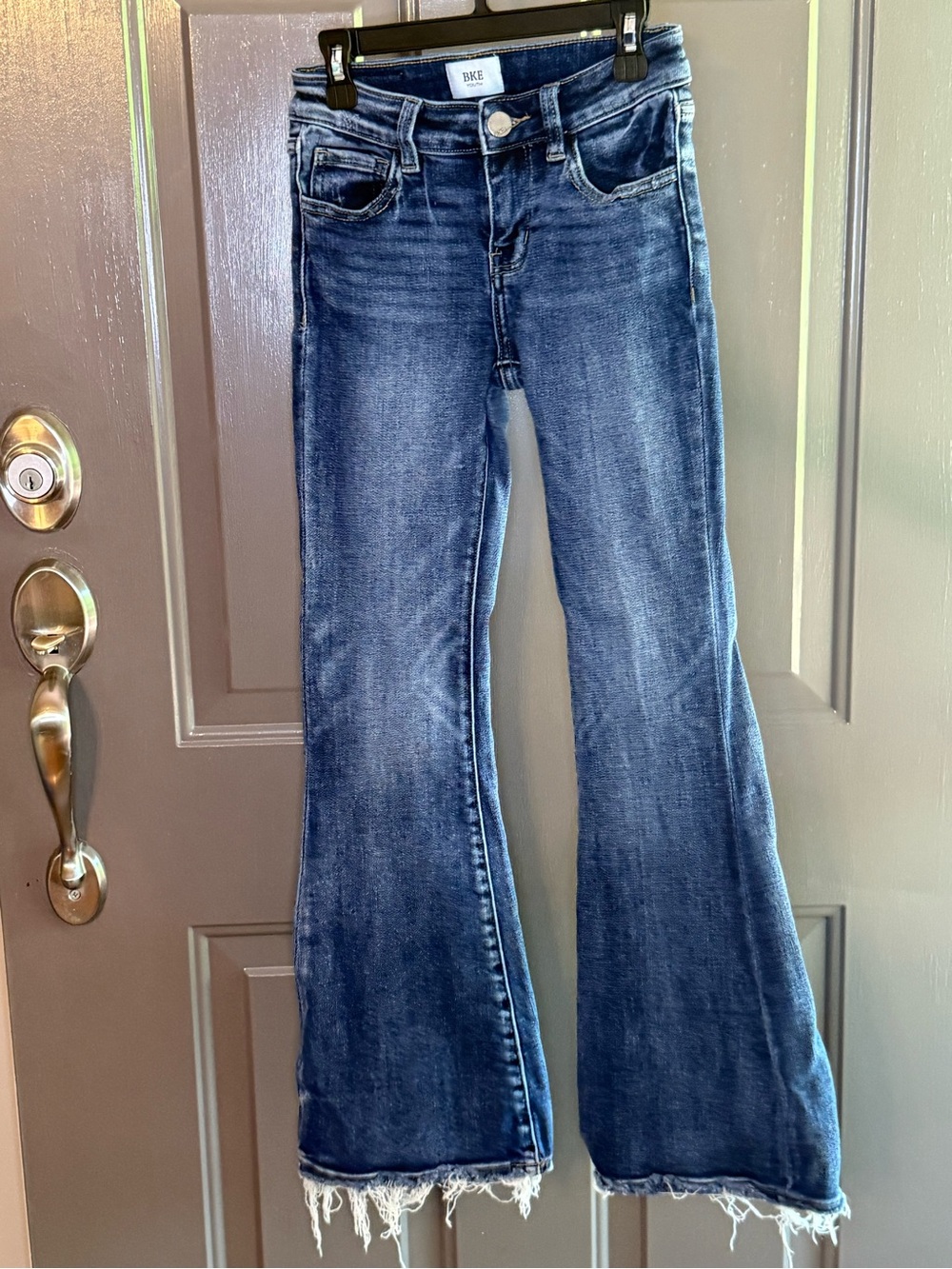 BKE Dark Wash Kids Flare Jeans with Frayed Hem